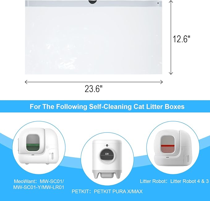 100 Count Cat Litter Box Liners - Fit Pura Max/Pura X, Self-Cleaning Cat Litter Box Replacement Litter Bags, Leak-Proof, 2.5 MIL Tear-Resistant, Drawstring Closure, Unscented Gray