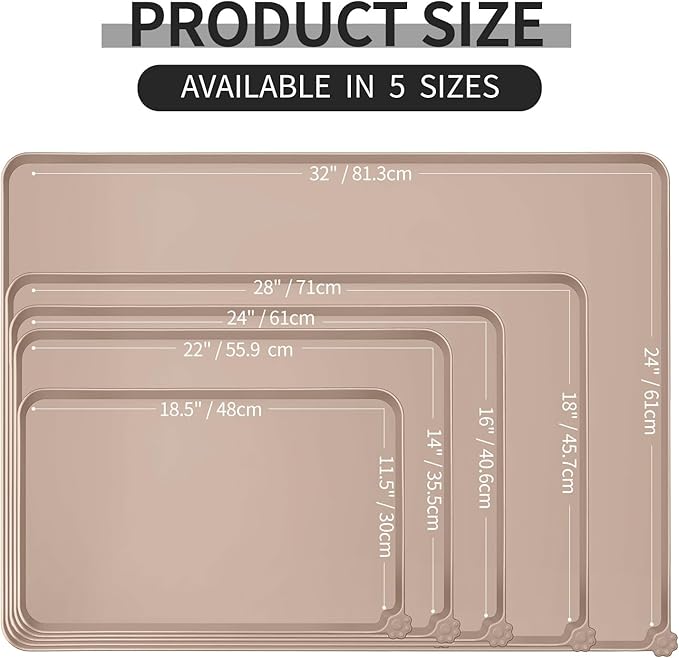 Reopet Silicone Pet Feeding Mat - Waterproof & Non-Slip Dog Cat Placemat | High Raised Edges Prevent Food & Water Spills to Protect Floors, Easy to Clean, Fit for Dog Cat Bowls