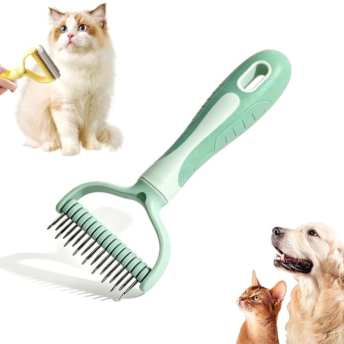 2026 Upgrade Double Sided Pet Grooming Brush, Dual Sided Pet Grooming Comb, Double Teeth, Silky Smooth, Convenient and Efficient for Dogs, Cats, Shedding, Bathing, and Daily Grooming (Green)
