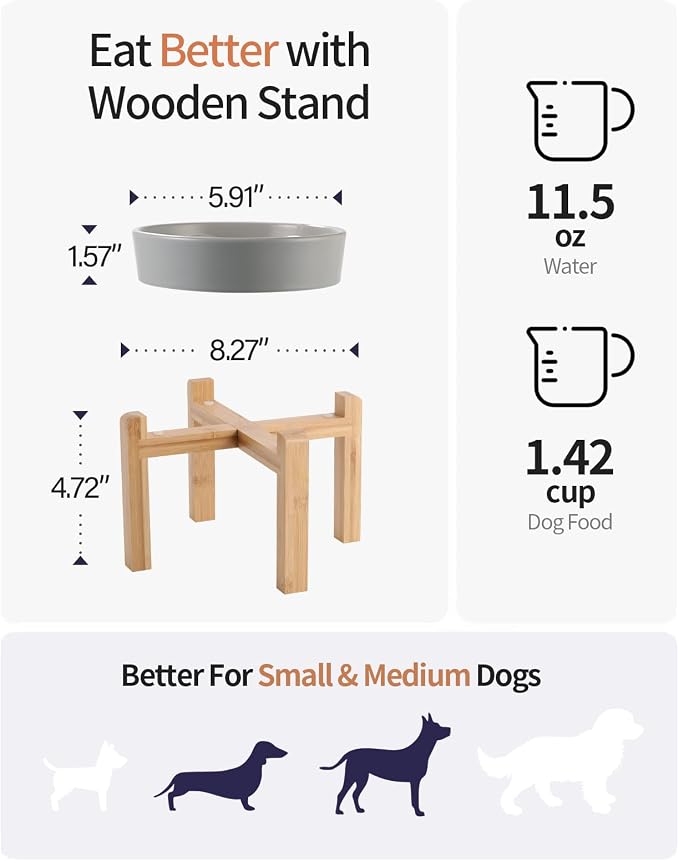 Grey Ceramic Slow Feeder Dog Bowl for Small and Medium Breed,Elevated/Raised 6.1 in Slow Feeding Bowl,Puzzle Dog Food Bowl for Fast Eater,Maze Dish for Fast Eater