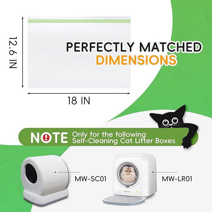 120 Pack Cat Litter Box Liners for Meo Want SC01, MWSC02 SC09, MW-LR01,1.5 Mil Thick Drawstring Heavy Duty Leak-proof Disposable Smart Self-Cleaning Litter Robot Waste Drawer Trash Bags 18" x 12.6"