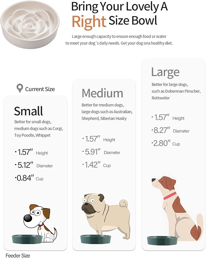 White Ceramic Slow Feeder Dog Bowl for Small and Medium Breeds,6.1 in Slow Feeding Bowl,Puzzle Cat Dog Food Bowl for Fast Eater,Maze Dish Puzzle Bowl for Small Dogs and Cats