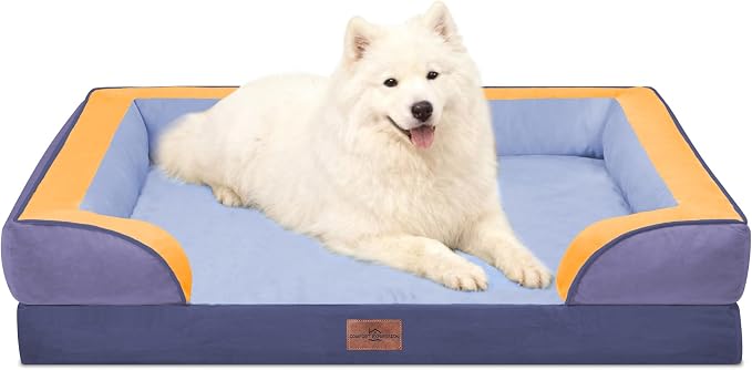 Comfort Expression Orthopedic Dog Bed for Large Dogs 36x27 Inch, Waterproof Egg Crate Foam Large Pet Bed with Bolsters, Dog Couch with Washable Cover & Non-Slip Bottom, Twilight Wave