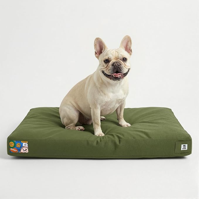 Sytopia 30 Inch Canvas Outdoor Dog Bed for Medium Dogs, Durable Dog Bed with Waterproof Machine Washable Removable Cover, Indoor Patio Pet Pad for Crate, Green