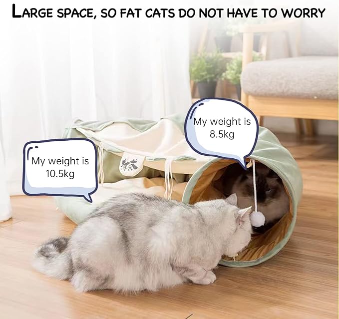 LEFTSTARER 2-in-1 Collapsible Cat Tunnel for Indoor Bed and Hideout - Pet Dog Rabbit Bunny Ferret Tunnel Tubes Toys with Removable Washable Mat, Tower Wheel Stuff