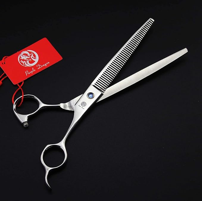 Purple Dragon 8.0 inch Dog Hair Cutting, Curved and Thinning Scissor Shears Pet Grooming Tool Kit