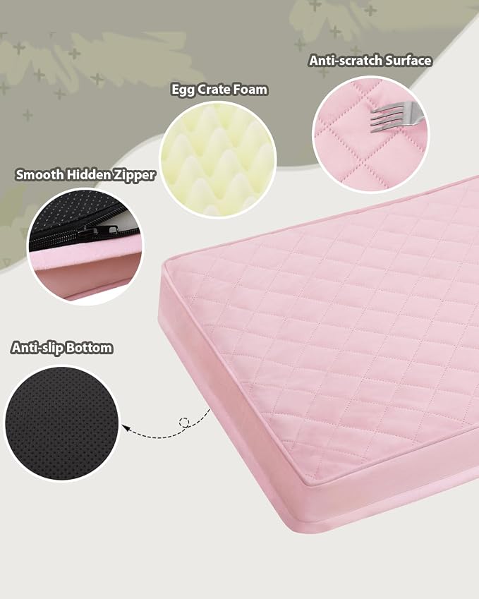 NUPIDA Orthopedic Dog Beds Large Sized Dog Waterproof Pet Kennel Pad with Removable Washable Cover and Non-Slip Bottom, 35x23 Inch, Pink