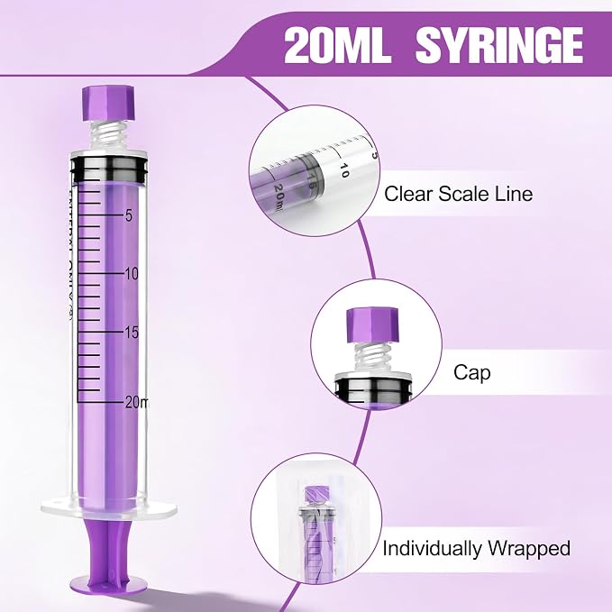 20ml Syringe with Cap, 20cc Plastic Syringes for Liquid, Feeding, Individually Wrapped 10 Pack