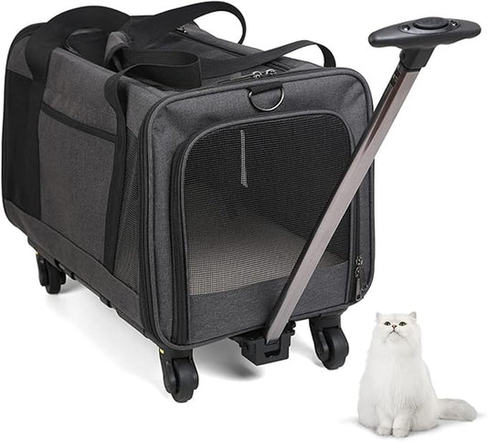 Cat Carrier, Airline Approved Dog Carrier with Wheels, Pet Carrier for Pet with Telescopic Walking Handle,Easy to Fold for Small Cats and Dogs