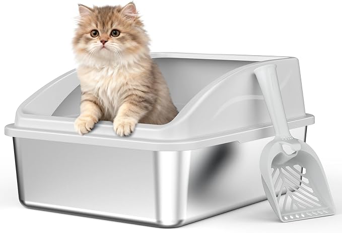 AIPERRO Stainless Steel Litter Box | XL and Small Metal Litter Box with High Sided | Anti-Urine Leakage| Non-Stick Bottom