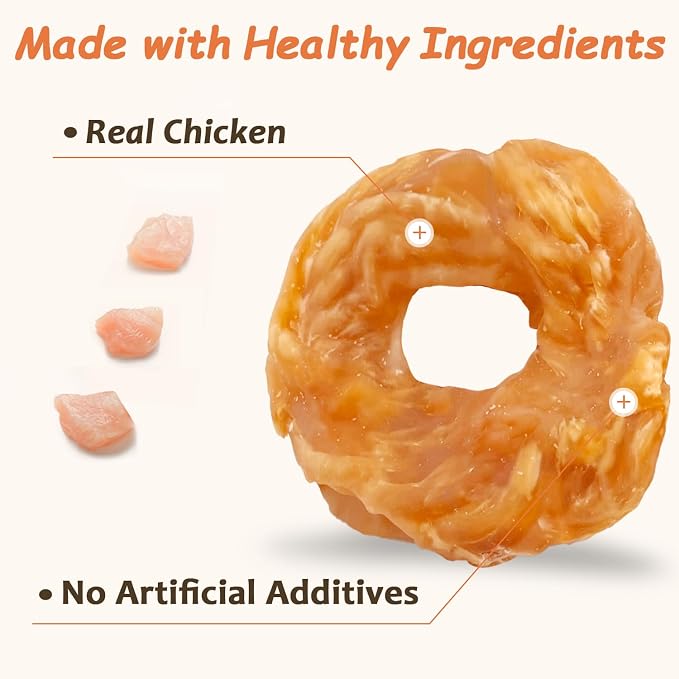Chicken Rings Dog Treats 2 Pound, Real Chicken Jerky Rawhide-Free Soft Chews, Natural High Protein Limited Ingredient Training Snacks for Small Medium Large Dogs