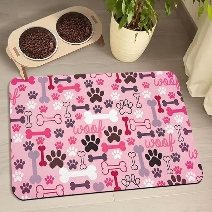 Dog Food Mats for Floors Waterproof, Pet Water Bowl Mats Pet Feeding Absorbent Placemats Pink 16 * 24 inch