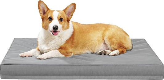 Indestructible Dog Beds for Large Dogs, Orthopedic Memory Foam Pet Bed with Oxford Fabric, Waterproof Outdoor Dog Bed for Kennel with Washable Cover and Non-Slip Bottom, 41''x27'', Grey