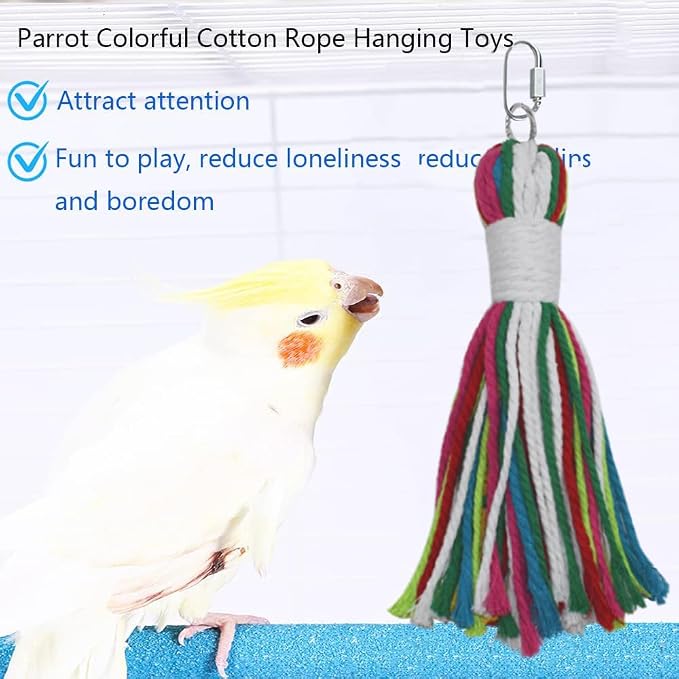 ASOCEA Bird Cage Seed Cather with Pet Bird Parrot Colorful Cotton Rope, Universal Adjustable Birdcage Cover Skirt Nylon Mesh Netting Parrot Parakeet Macaw African Round Square Cages Cover