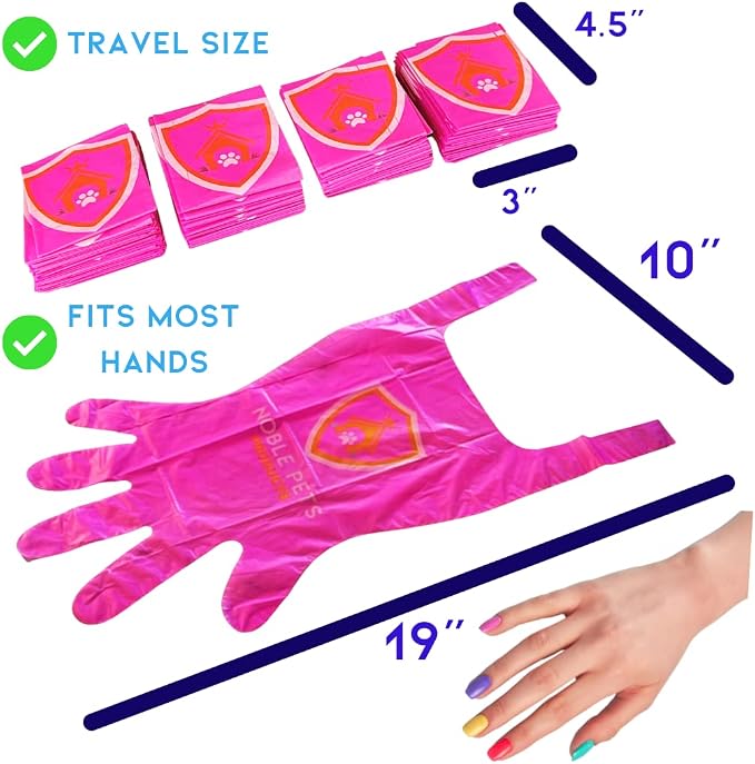 Noble Pets Dog Gloves - 8+ Ways to Use Them| Leak Proof | Extra Long Tie Handles | Eco-Friendly (Pink, 160 gloves)