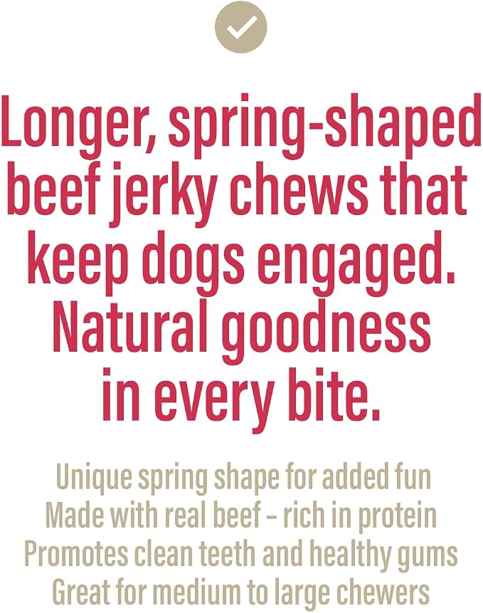 Chewer's Joy Beef Jerky Spring 7–8" (12CT) – Natural Dog Treats – Single Ingredient Long-Lasting Chews, High Protein