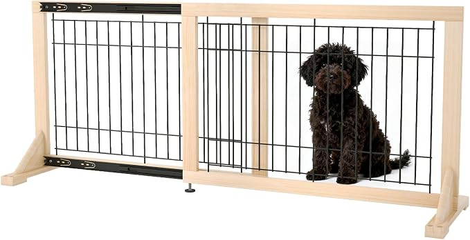 Freestanding Wooden Dog Gate for Doorways & Stairs, Adjustable Width 23.6"–45.3", Foldable No Drill Pet Gate for Small Dogs & Puppies, Indoor Dog Barrier, 19.7" Tall