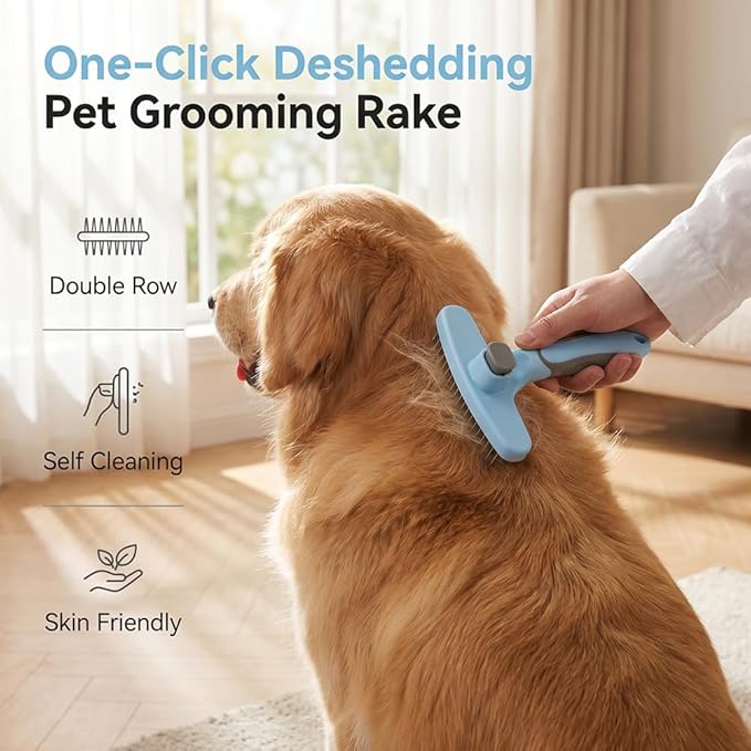 Double Sided Deshedding Dog Brush, 2026 New Undercoat Rake & Dematting Comb for Dogs and Cats, Pet Grooming Brush for Shedding, Stainless Steel Detangling Tool for Long Thick Coats (black&white)