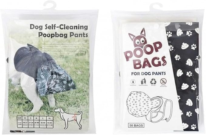 Reusable Dog Poop Pants with 50pcs Poop Bags, Adjustable Sanitary Pants for Incontinence & Outdoor Walking, Convenient Poop Collection for Senior & Disability Dogs (50 Bags)
