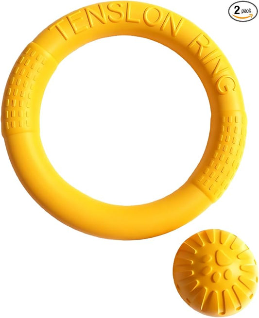 Dog Ring Ball Set Yellow Small Floating Fetch Toy for Small Dog | Durable EVA Dog Toy Ring and Ball Combo Set, High-Visibility Yellow Fetch Toys for Small Medium Dogs