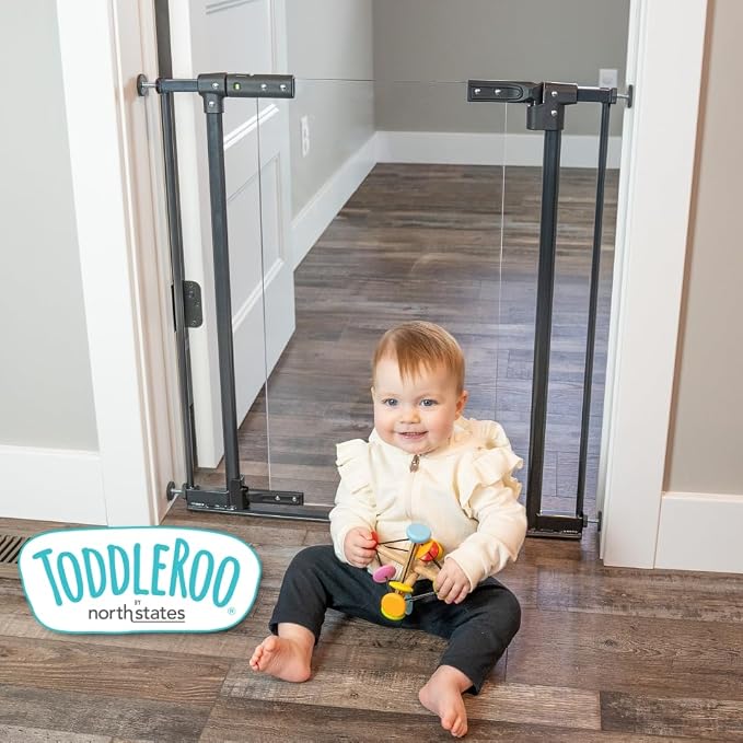 Toddleroo by North States - StepSafe Clear Walk-Thru Baby Gate: Metal Baby Gate with Clear Door - Adjustable Safety Gate for Kids - 29 to 38 Inches Wide - 30 Inches Tall - Black