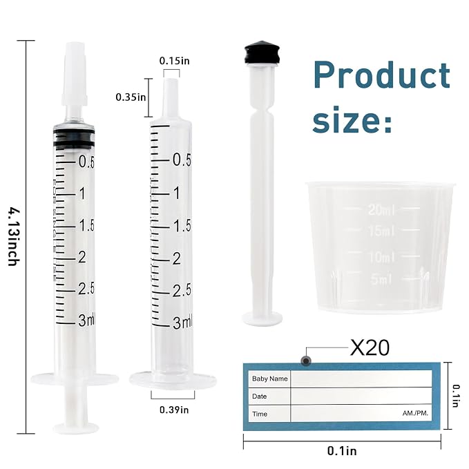 50 Sets Colostrum Syringes,3mL Colostrum Collector Kits Include 50PC 3ml Sterile Syringe with Cap, Sticker, Clear ziplock Bag and a Measuring Cup