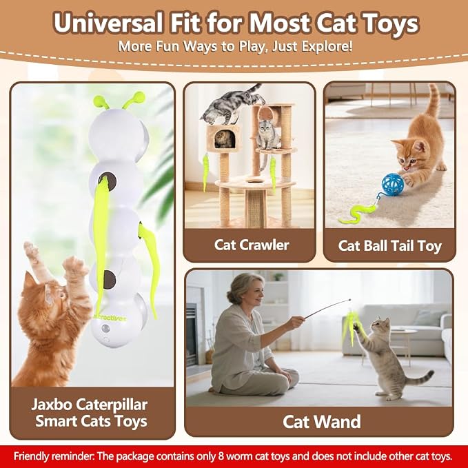 Caterpillar Smart Cats Toys, Interactive Cat Feather Toy with Motion Sensor, Whirlie Cat Toy for Hunting, Reduce Boredom, USB Rechargeable, No Drilling Required, Mount on Window (Refills)