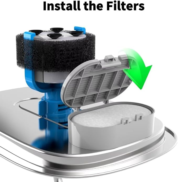 Wonder Creature 8 Pack Cat Water Fountain Filter Replacement, 4+4/8+8/12+12/16+16 Pack for Stainless Steel Cat Water Fountain 2L/67oz and 3.2L/108oz, 4 Carbon Filters & 4 Pre-Filter Sponges