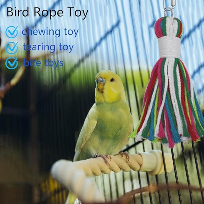 ASOCEA Bird Cage Seed Cather with Pet Bird Parrot Colorful Cotton Rope, Universal Adjustable Birdcage Cover Skirt Nylon Mesh Netting Parrot Parakeet Macaw African Round Square Cages Cover
