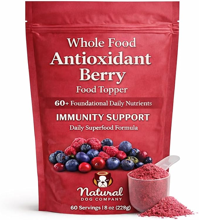 Natural Dog Company Dog Antioxidant Berry Food Topper for Dogs – Superfood Meal Topper & Multivitamin Powder Alternative, Immune Support, All Breeds & Ages Dog Food Seasoning, 8 oz Bag