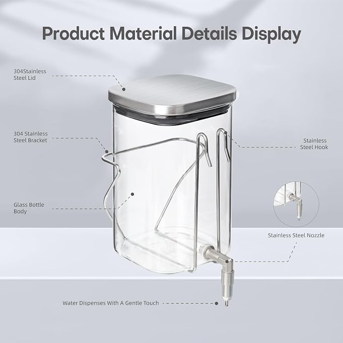 Premium Stainless Steel & Glass Pet Water Bottle - Firing Pin No-Drip Dispenser for Rabbits/Parrots/Rodents | 3 Size Options with Universal Cage Mount (350ml)