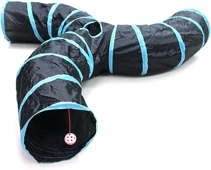 Bemodst Collapsible S-Shape Cat Tunnels - 3-Way Interactive Maze Toy for Kitten, Rabbit, Ferret