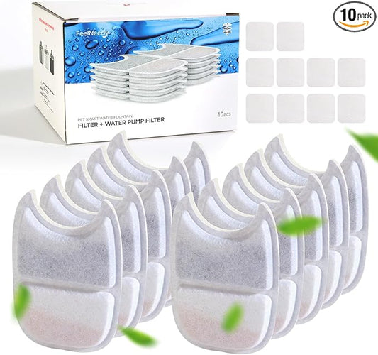 FEELNEEDY 10 Pack Pet Water Fountain Filter Replacement for 135 fl oz/4L Wilreless Cat Water Fountain (for YPD-C004S,YPD-C004P)