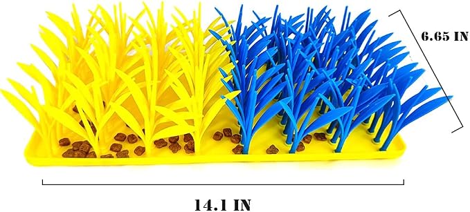 Silicone Grass Mat for Cats & Dogs, Snuffle Mat for Dogs Cats, Slow Feeder Dog Bowl, Interactive Sniff Foraging Mats for Dog Cat Pet, Nosework Training Foraging Pad- Blue & Yellow1