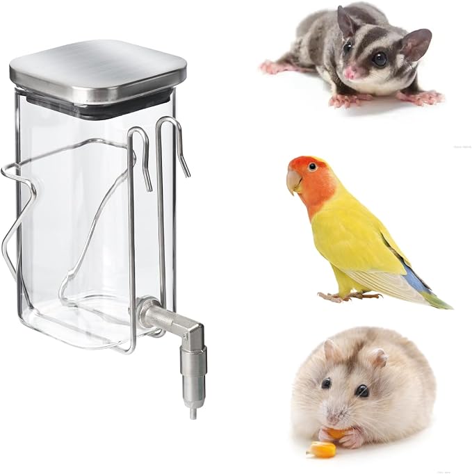 Premium Stainless Steel & Glass Pet Water Bottle - Firing Pin No-Drip Dispenser for Rabbits/Parrots/Rodents | 3 Size Options with Universal Cage Mount (350ml)