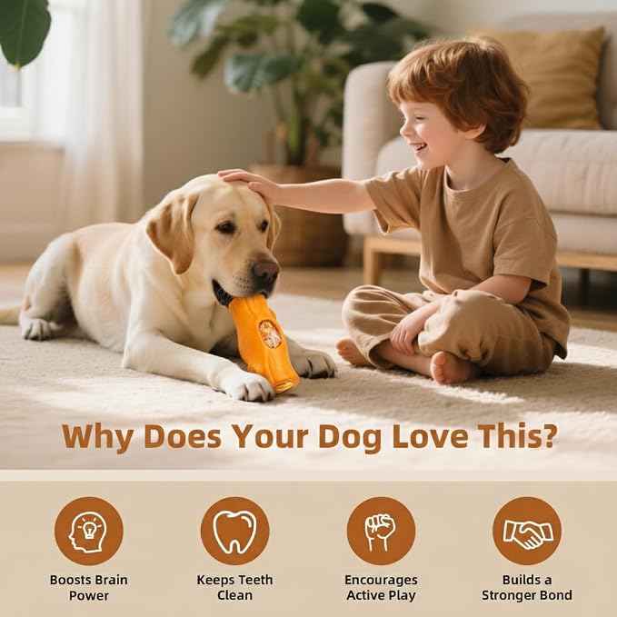 Orange Dog Toys for Aggressive Chewers, Interactive Indestructible Dog Toys with Frozen Treat Function, Durable Dog Puzzle Toy for Large & Medium Dogs, Reduces Anxiety & Extends Playtime