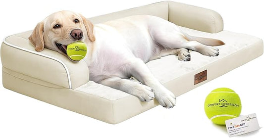 Comfort Expression Washable Orthopedic Large Sized Dogs - Huge Large Dog Bed with Removable & Waterproof Cover Soft Pet Couch with Foam Support for Big Size Dogs with Bolster, 45x35