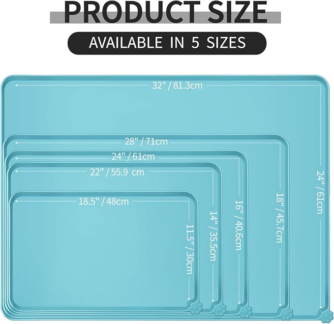 Reopet Silicone Pet Feeding Mat - Waterproof & Non-Slip Dog Cat Placemat | High Raised Edges Prevent Food & Water Spills to Protect Floors, Easy to Clean, Fit for Dog Cat Bowls