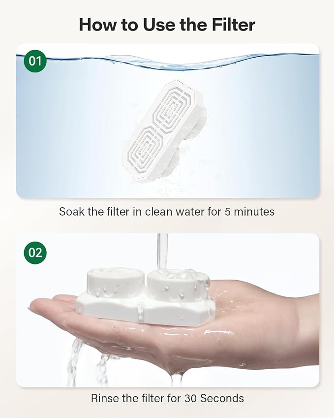 DIANU Official Cat Water Fountain Replacement Filters & Pre-Filter Sponges for 3.2L/108oz Stainless Steel Pet Fountain (12 Pack)