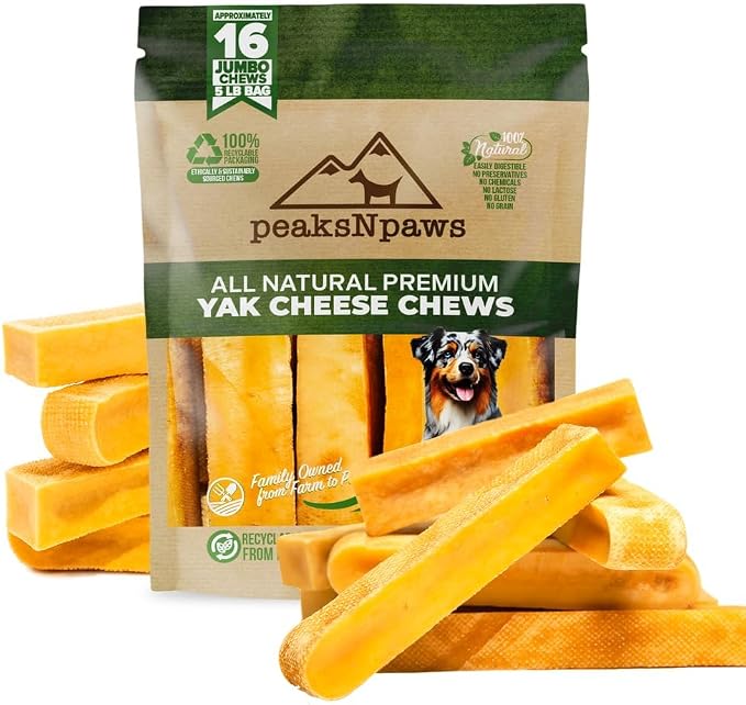 peaksNpaws Premium Yak Cheese Dog Treats - Natural Yak Chews from Himalayan Mountains - Grain Free, Lactose Free - Easily Digestible, 100% Eco-Friendly Packaging (5 Lb. Bag)
