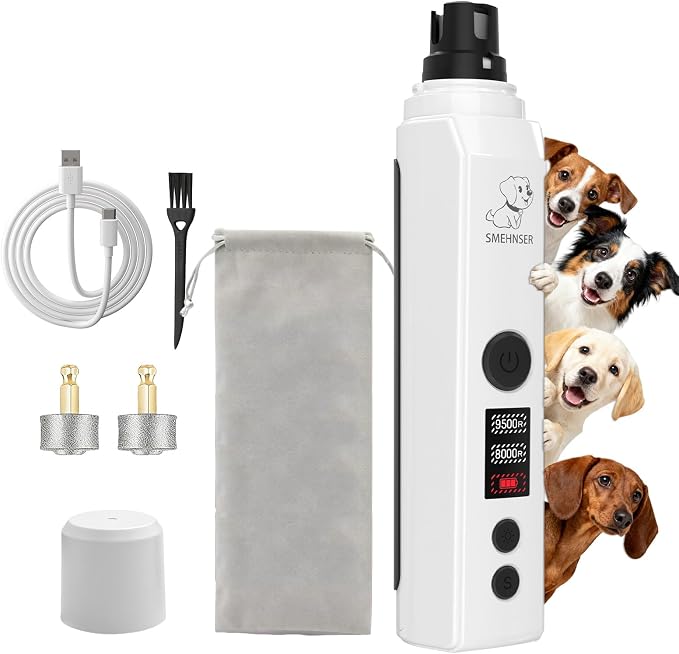 Silent Groom Pro Nail Grinder, Dog Nail Trimmers with 2-Speed, 2 LED Lights, 2 Grinding Wheels, USB Rechargable Dog Nail Grinder, White