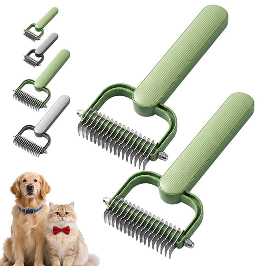 Double Sided Dematting Comb for Dogs Cats, 2026 Upgrade Undercoat Rake Pet Grooming Brush, Deshedding Brush Tool Removes Tangles Knots and Loose Fur for Long Hair Thick Coats