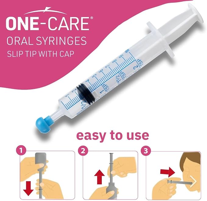 100 Pack, ONE-CARE 10ml Oral Syringe with Cap - Sterile, Individually Wrapped - (100 Syringes 10ml), Slip Tip, Uses include oral administration of medicine for infants, adults and animals