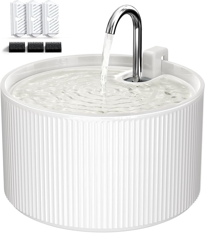 Voluas Ceramic Cat Water Fountain: 2.2L/74oz Cat Fountains for Drinking, Automatic Pet Water Dispenser with Ultra-Quiet Pump and Replacement Filter, Kitty Watering Supplies Indoor Easy Clean 3 Filte