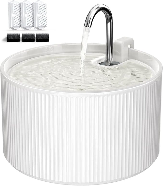Voluas Ceramic Cat Water Fountain: 2.2L/74oz Cat Fountains for Drinking, Automatic Pet Water Dispenser with Ultra-Quiet Pump and Replacement Filter, Kitty Watering Supplies Indoor Easy Clean 3 Filte