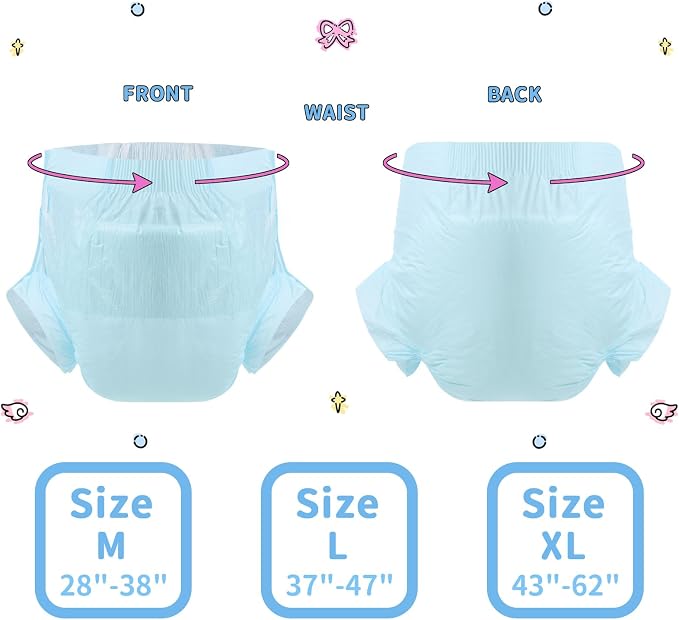CutiePlusU Disposable Diaper Protective Underwear Absorbent Briefs Dry Surface- Blue 10 Pieces (Medium 28"-38")