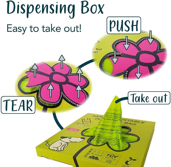 Dog Poop Bag, Compostable Cat Litter Bags with Easy-Tie Handles, Eco-Friendly Pet Waste Bags, Unscented, Vegetable-Based, Extra Thick, Leak Proof, Fits for Dogs and Cat Scoops, 60 Counts