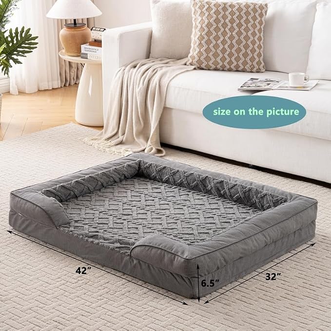 Dog Bed, Waterproof C-Shaped Pet Sofa with Removable Washable Cover, Non-Slip Bottom, Quilted Comfort Couch for All Dog and Cat Breeds (Dark Gray, 42" x 32" x 6.5")