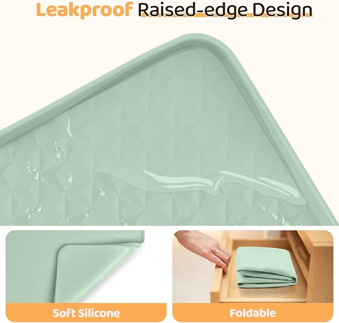 Dog Food Mat, Extra Large 51" x 25.6" Silicone Pet Feeding Mat with Raised Edge Pet Placemat for Small, Medium, and Large Pets Non-Slip, Easy to Clean (Green)