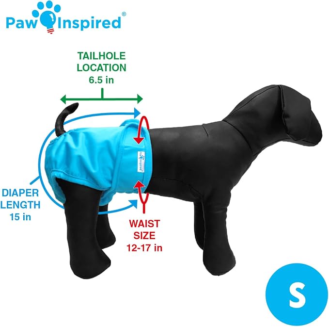 Paw Inspired Washable Reusable Dog Diapers Female, Cloth Dog Diapers, Dogs in Heat, Dog Incontinence (Assorted (White Lining), Small (3 Ct.))